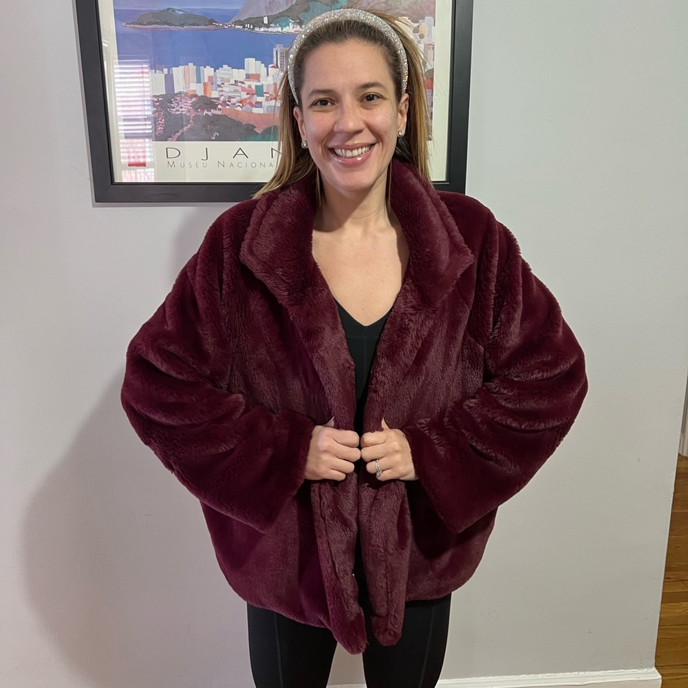 Wine Colored Faux Fur Coat
